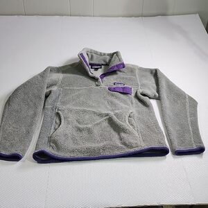 Patagonia Women's Re-Tool Snap-T Fleece Pullover Gray With Purple Size Small